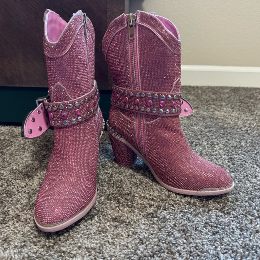 Dolls kill Rhinestones Sheriff Shine Boots Pink Size 6 - Picture 2 of 6
